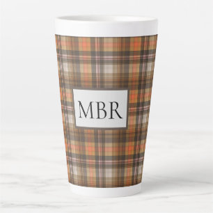 Tasse Latte Couleurs d'automne Plaid Ajouter un monogramme