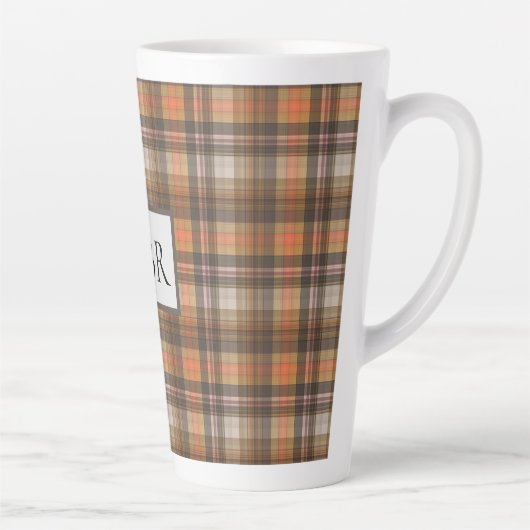 Tasse Latte Couleurs d'automne Plaid Ajouter un monogramme (Droite)