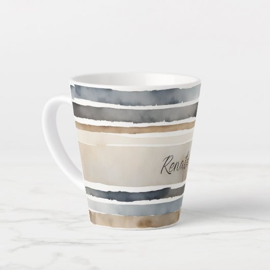 Tasse Latte Couleurs neutres des bandes d'aquarelle (Angle gauche)