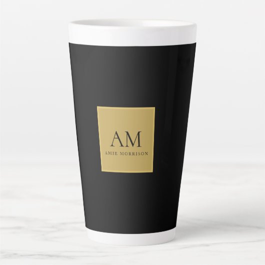 Tasse Latte Couleurs Or Noir Monogramme Lettre Initiale Nom (Devant)