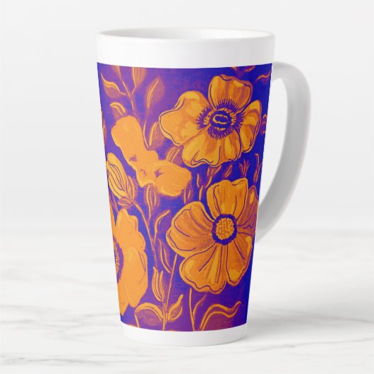 Tasse Latte Coupe Florale Orange & Purple (Angle droit)
