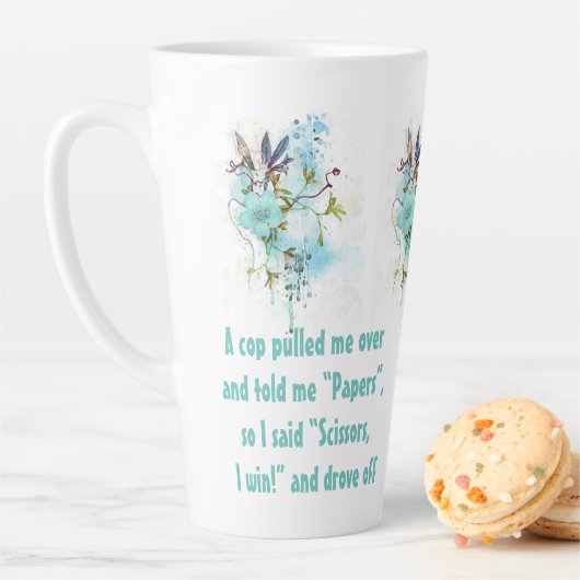 Tasse Latte Coupe Flore Bleue Latte : "Ciseaux !" Coupe Latte (En situation)