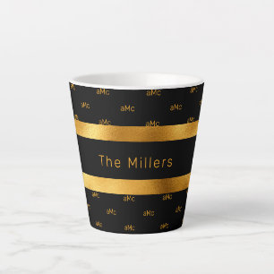Tasse Latte Couple or noir monogramme motif élégant