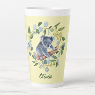 Tasse Latte Couronne de koala et d'eucalyptus à l'aquarelle