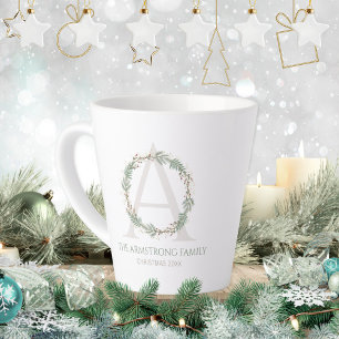Tasse Latte Couronne de Sauge Profonde Monogramme Nom de Famil