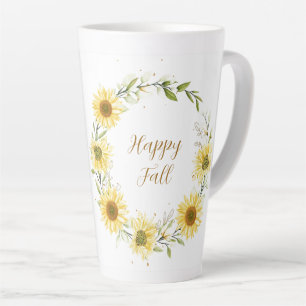 Tasse Latte Couronne de tournesols avec texte personnalisable