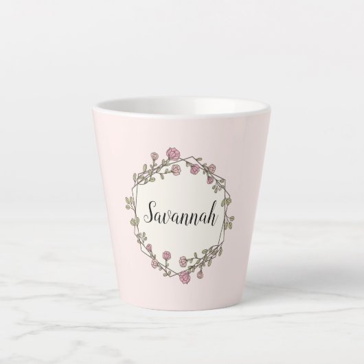 Tasse Latte Couronne Fleur sauvage rose Nom personnalisé Monog (Devant)