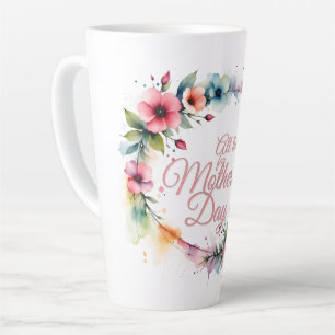 Tasse Latte Couronne florale aquarelle pour la fête des mères