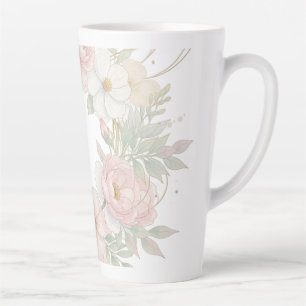 Tasse Latte Couronne florale élégante rose pastel, design bota