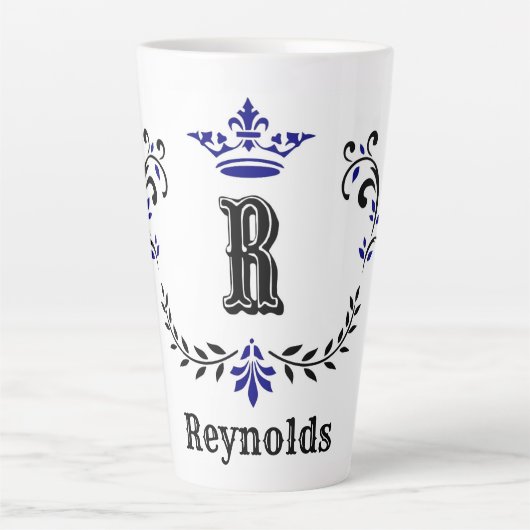 Tasse Latte Couronne Wreath Monogramme 'R' Personnalisé (Devant)