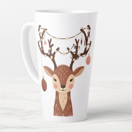 Tasse Latte Cozy Christmas Deer with Ornaments and Lights (Angle gauche)