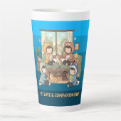 Tasse Latte Cozy Pet Friends Chibi Anime Art (Devant)