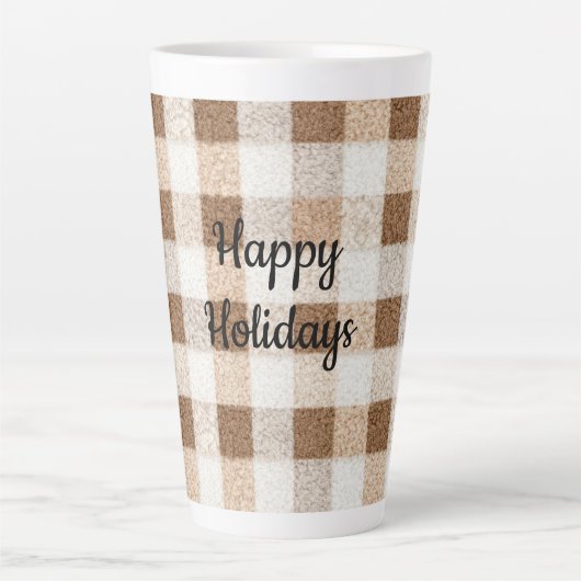 Tasse Latte Cozy Warm Brown Cream Stripes Christmas (Devant)