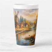 Tasse Latte Cozy Windmill Village at Sunrise (Devant)