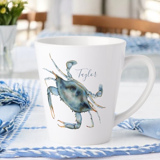 Tasse Latte Crabe Bleu du bord de mer avec votre nom