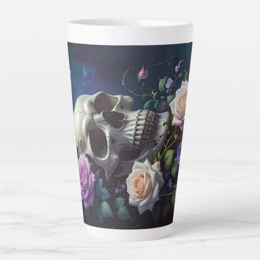 Tasse Latte Crâne de Roses au Clair de Lune (Devant)