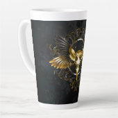 Tasse Latte Crâne d'oiseaux dorés sur arrière - plan noir (Angle gauche)