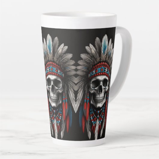 Tasse Latte Crâne en chef amérindien avec coiffure (Angle droit)
