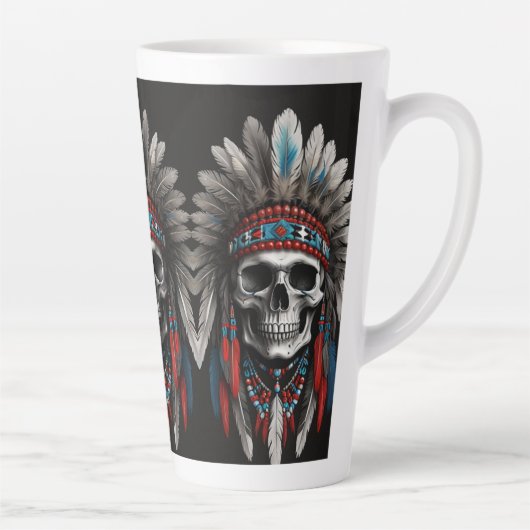 Tasse Latte Crâne en chef amérindien avec coiffure (Droite)