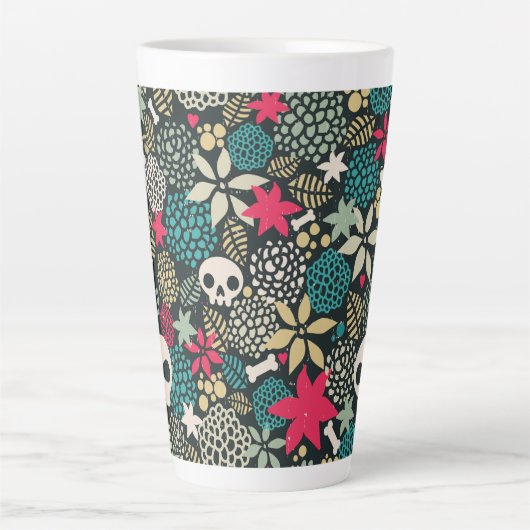 Tasse Latte Crâne en fleurs (Devant)