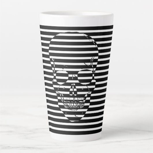 Tasse Latte Crâne en rayures noir et blanc (Devant)