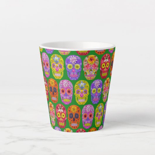 Tasse Latte Crânes de fleurs Motif sans soudure 2018 (Devant)