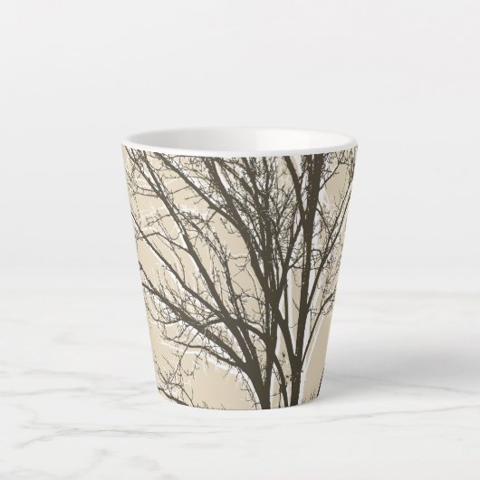 Tasse Latte Cream Beige Brown White Tree Branches (Devant)