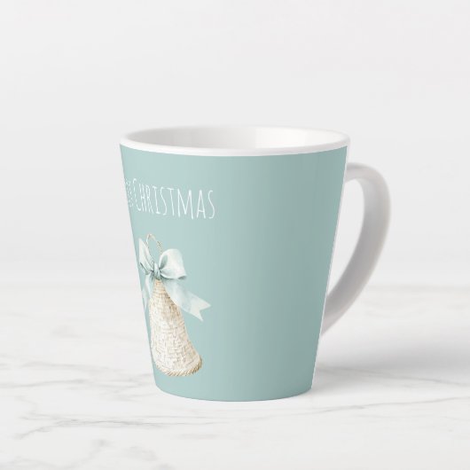 Tasse Latte Cream Christmas Bell Pretty Blue Bow (Angle droit)