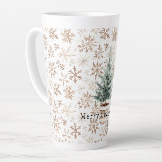 Tasse Latte Cream White Snowflakes Christmas Tree (Angle gauche)