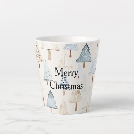 Tasse Latte Crème Bleu Bleu Arbres de Noël (Devant)
