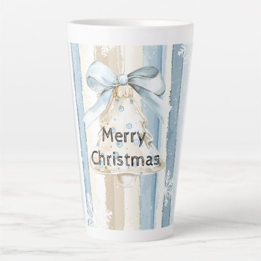 Tasse Latte Crème bleue Stripes de Noël Snowflakes Ornement (Devant)