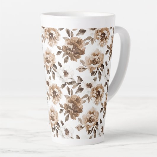 Tasse Latte Crème Brown Fleurs blanches Noël (Angle droit)