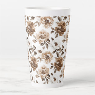 Tasse Latte Crème Brown Fleurs blanches Noël