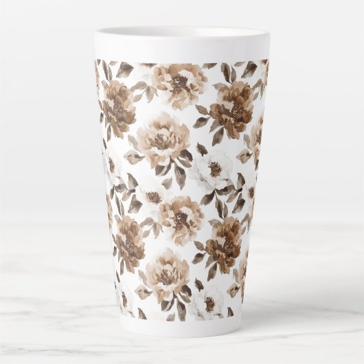Tasse Latte Crème Brown Fleurs blanches Noël (Devant)