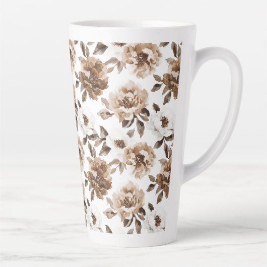 Tasse Latte Crème Brown Fleurs blanches Noël (Droite)