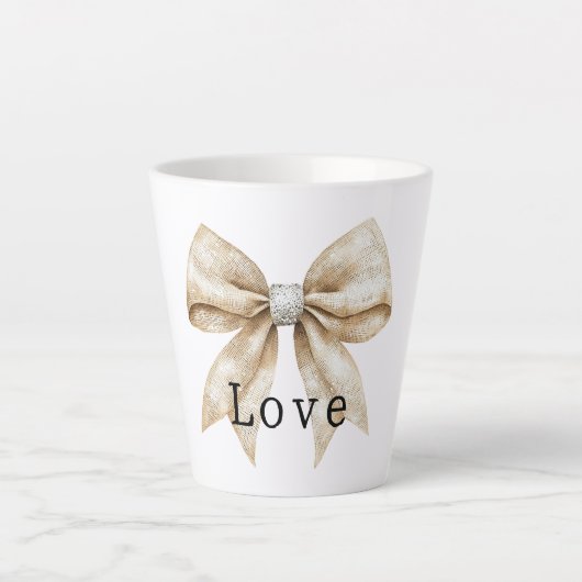 Tasse Latte Crème chic blanc argent glam Bow Love (Devant)