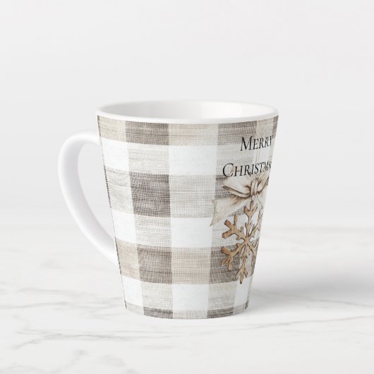 Tasse Latte Crème Plaid Stripes Christmas Snowflake (Angle gauche)