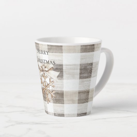 Tasse Latte Crème Plaid Stripes Christmas Snowflake (Angle droit)