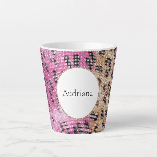 Tasse Latte Crème rose léopard Étincelle animale (Devant)