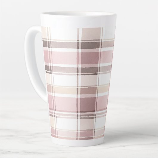 Tasse Latte Crème Rose Rouge Brun Rayures Noël (Angle gauche)