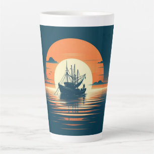 Tasse Latte crevettes vintages/marines/pêche