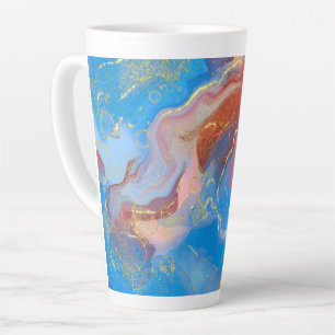 Tasse Latte Crimson, Blush, Blue and Gold Marbled Alcohol Ink