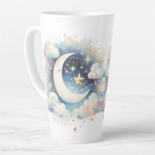 Tasse Latte Croissant de Lune Céleste Bleu et Blanc Bohème Mod