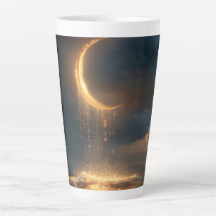 Tasse Latte Croissant de lune doré surréaliste au-dessus de l'