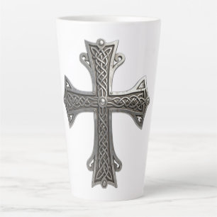 Tasse Latte Croix celtique en argent ornée avec motif de nœud 