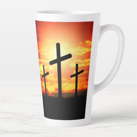 Tasse Latte Croix, Coucher de soleil Silhouettes Peinture-6713 (Droite)