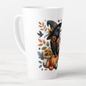 Tasse Latte Crow Whimsical avec Citrouilles et tournesols (Angle gauche)