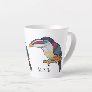 Tasse Latte Curl crested aracari bird cartoon
