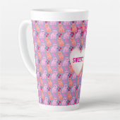 Tasse Latte Custom Cute Cat Cherry Floral Pattern (Angle gauche)