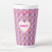 Tasse Latte Custom Cute Cat Cherry Floral Pattern (Devant)
